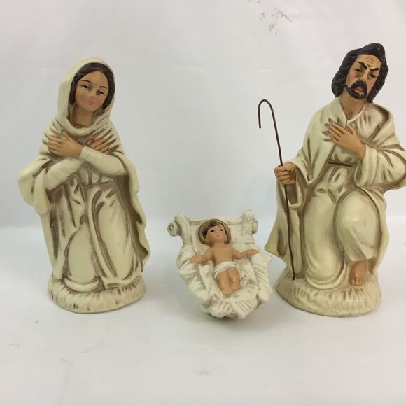 (J5) CHRISTMAS PAPIER MACHE COMPOSITION NATIVITY FIGURES 3 PC KOREA - Picture 2 of 8
